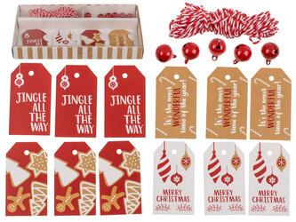 Zestaw tagów świątecznych nr1 6 dzwonków i sznurek w pudełku ,czerwone