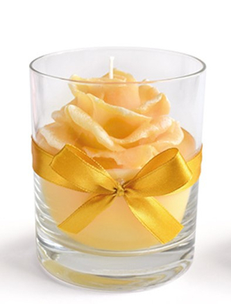 Świeca RÓŻA walec mały 8x9,5cm w szkleżółta woskowa