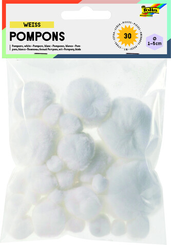 Bílé bambulky 30 ks, 1-5 cm