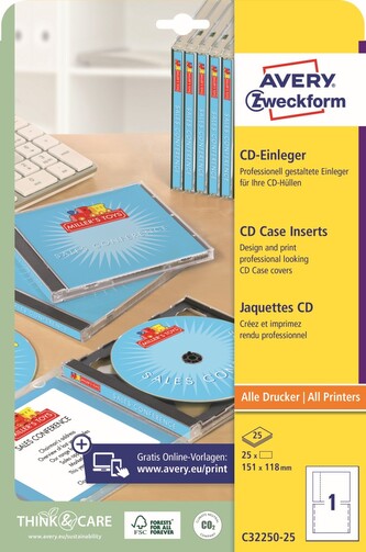 Avery Zweckform C32250-25 Potisknutelné obaly na CD 151x118 mm, 170 g/m2, bílé