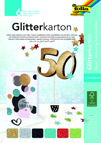 Barevný papír se třpytkami, 17,4 x 24,5 cm 6 listů