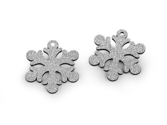 Dřevěná vločka s glitry k zavěšení Ø41 mm - 10 ks - stříbrná glitry