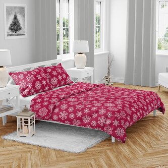 Vánoční bavlněné povlečení Vločky červené 140x200, 70x90 cm