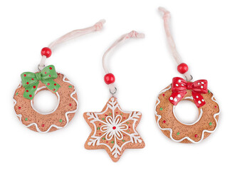 Vánoční perníčky k zavěšení mix - 3 ks - přírodní stř.