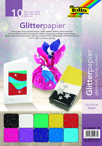 Barevný papír se třpytkami, 22x33cm, 70g/m2, 10ks