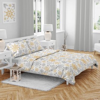 Vánoční bavlněné povlečení Vločky zlaté 140x200, 70x90 cm