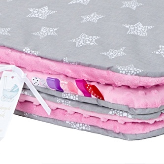 Oboustranná deka Bavlna, Minky - 75 x 100 cm, Stars, šedá/růžová; šedá, růžová; bavlna, polyester