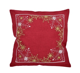 Návlek na polštář, Vločky a Vánoce, červený, 40 x 40 cm