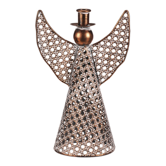 Anděl kovový - 28 cm, na kónickou svíčku, měděný