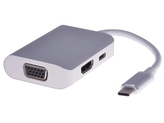 PremiumCord Převodník USB3.1 typ C na HDMI + VGA +  PD charge, Aluminium pouzdro