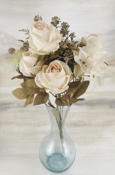 Umělá kytice růže / bodláky / hortenzie 28 x 28 cm, bílá