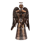 Anděl kovový - 30 cm, se srdcem v rukou, měděný