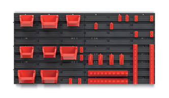 Závěsný panel ORDERLINE s 8 boxy na nářadí+sada háčků BINEER - 780x130x395 mm