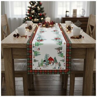 Vánoční ubrus - běhoun na stůl SNOWMANS FAMILY 40x140 cm Mybesthome