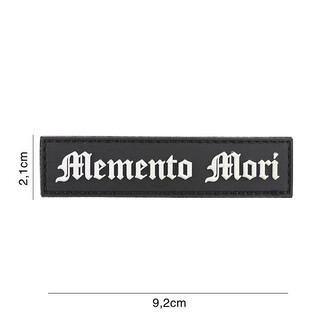Gumová nášivka 101 Inc text Memento Mori - černá-bílá