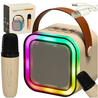 Karaoke set Bluetooth reproduktor 6 W + bezdrátový mikrofon, béžový