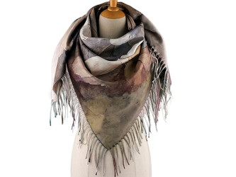 Šátek s třásněmi květy 105x105 cm - 1 ks - 8 šedá béžová