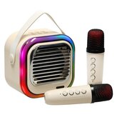 Karaoke Bluetooth reproduktor 10 W, 2x bezdrátový mikrofon, krémová