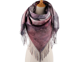 Šátek s třásněmi květy 105x105 cm - 1 ks - 1 starorůžová sv. šedá