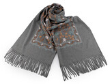 Velký teplý šátek / pléd vyšívaný s třásněmi, typu kašmír 68x165 cm - 1 ks - 7 šedá světlá