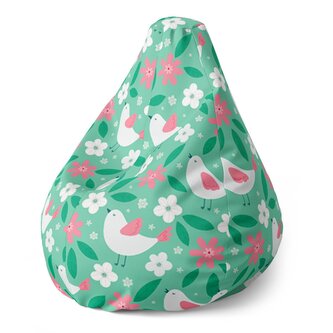 Dětský sedací vak Pear Květiny a ptáčci: 70 x 95 x 15 cm