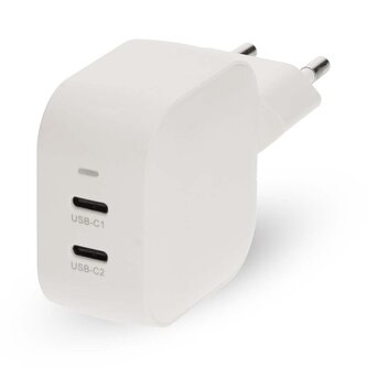 NEDIS síťová nabíječka/ 45 W/ PD 3.0/ rychlé nabíjení/ 2.25 / 3.0 A/ 2x USB-C/ bílá