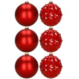 Vánoční baňky - červené mix 15 cm, sada 6ks CA1528