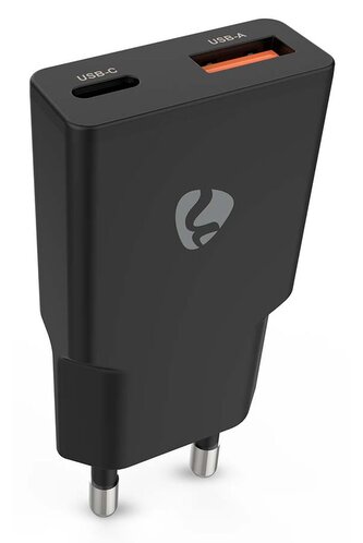 NEDIS síťová nabíječka/ 20 W/ PD 3.0/ rychlé nabíjení/ 1.5 / 2.0 / 2.22 / 3.0 A/ USB-A/ USB-C/ černá