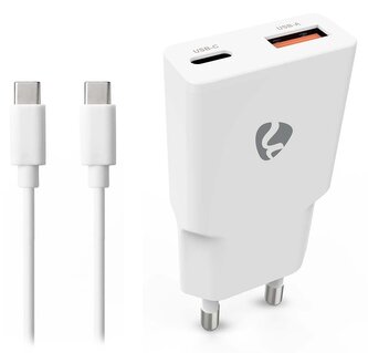 NEDIS síťová nabíječka/ 20 W/ PD 3.0/ rychlé nabíjení/ 1.5 / 2.0 / 2.22 / 3.0 A/ USB-A/ USB-C/ bílá/ kabel 1,5m