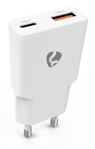 NEDIS síťová nabíječka/ 30 W/ PD 3.0/ rychlé nabíjení/ 1.5 / 2.0 / 2.22 / 3.0 A/ USB-A/ USB-C/ bílá