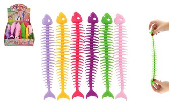 Hračka antistresová rybí kostra natahovací silikon 25cm 5 druhů 40ks v boxu