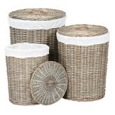 Koš proutěný - prádelní, s víkem, šedý, cena za sadu 3 ks