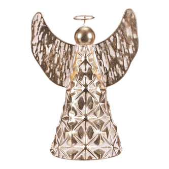 Anděl kovový - 30 cm, na postavení, zlatý