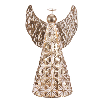 Anděl kovový - 43 cm, na postavení, zlatý