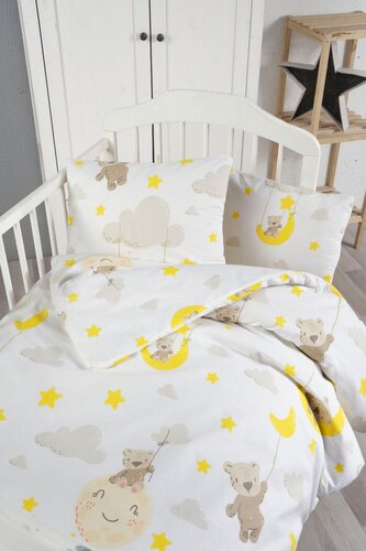 Bavlněný povlak na polštář 40x40 cm s dětským motivem medvídek v oblacích