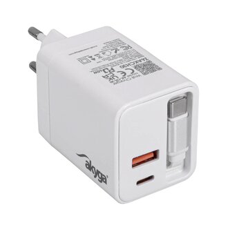 Akyga USB Nabíječka AK-CH-30 USB-A + 2x USB-C PD 5-20V / max. 3.25A 65W Quick Charge 3.0 GaN