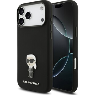 Karl Lagerfeld Liquid Silicone Metal Ikonik kryt iPhone 17 Pro Max černý
