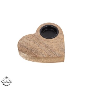 Svícen dřevo/kov MANGO srdce
