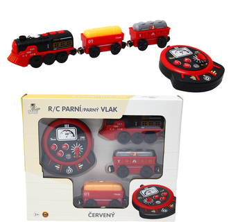 BABU vláčky - R/C Parní vlak - červený (se zvuky, světly a kouřovými efekty)