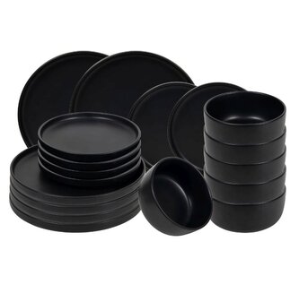 HIT Jídelní sada talířů 18 ks matná černá FLAT BLACK HT-24327384