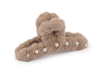 Skřipec do vlasů kožešinový s perlami - 1 ks - 2 béžová