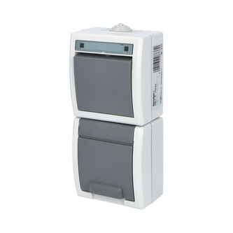 ATLAS IP55 Přepínač č.6+zásuvka 2P+PE svisle s ochr. kolíkem, šedý