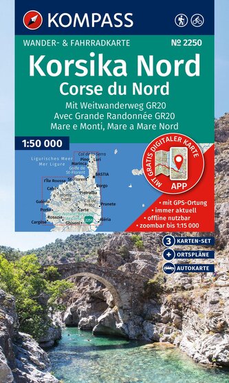 KOMPASS Wanderkarten-Set 2250 Korsika Nord, Corse du Nord, Weitwanderweg GR20 (3 Karten) 1:50.000