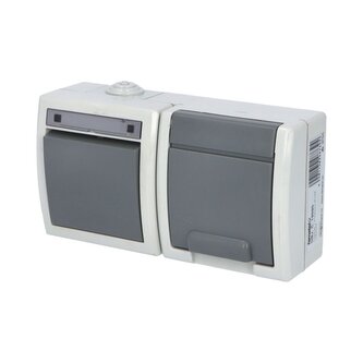 ATLAS IP55 Přepínač č.6+zásuvka 2P+PE vodorovně s ochr. kolíkem, šedý