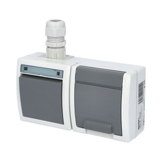 ATLAS IP65 Přepínač č.6+zásuvka 2P+PE vodorovně s vývodkou M20, na povrch, šedá