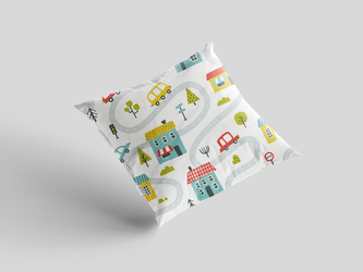 Bavlněný povlak na polštář 40x40 cm s dětským motivem městečko