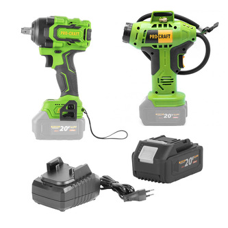 Sada aku rázový utahovák Procraft PWA18 a aku kompresor Procraft LK20 s baterií a nabíječkou | SPWA18bb-LK20-20/4-20/1
