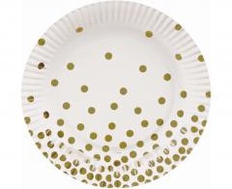 Talerzyki pap. białe Groszki złote 18cm 6szt