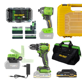 Procraft aku sada nářadí 20V 5dílů s baterií a nabíječkou | AKUSET2
