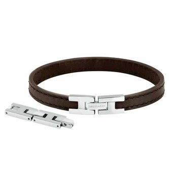 Módní tmavě hnědý kožený náramek T-Leather TJAXZ02 Trussardi